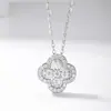 Collar de Plata S925 para Mujer con Moissanita de Trébol de Cuatro Hojas Totalmente Incrustado Suministro Directo de Fábrica Lujo Ligero Deslumbrante Suerte Versátil Para Uso Diario