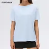 Camiseta de Yoga Solta de Verão Feminina Fina Respirável Casual Manga Curta Roupas de Corrida Treinamento Fitness Top D26082