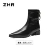 Botas de tornozelo ZHR marrons de bico fino com salto grosso para mulheres, nova coleção outono/inverno 2026, estilo retrô, sola macia, botas que afinam