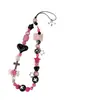 Menina Apimentada Urso Rosa e Preto Coração Menina Fofa Corrente de Contas Chaveiro Ins Corrente para Pendurar Corrente de Celular Doce Cool Cordão Anti-Queda para Meninas