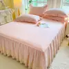 Saia de cama acolchoada 100% algodão Classe A, peça única, estilo princesa totalmente em algodão, cobrindo a bainha inferior, capa de colchão, cobre-leito com borda, novo modelo 2024