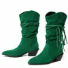 Botas de moda con tacón cuadrado para otoño e invierno, botas altas transfronterizas de punta fina, zapatos ligeros de tacón alto sin cordones de color liso, botas versátiles de talla grande para mujer