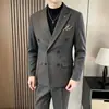 Abrigo de lana estilo británico para hombre, nuevo traje de doble botonadura otoño/invierno, corte slim, elegante, atuendo de boda para el novio