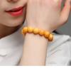 Pulsera de Anillo Único Amarillo de Aceite de Pollo de Cera de Abeja Vieja Seleccionada Pulsera de Cuentas Redondas de Cera de Abeja Ámbar para Hombres y Mujeres Pulsera de Cuentas de Buda