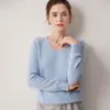 Nuevo suéter de cachemir 100% puro para otoño e invierno para mujer, cuello en V, sin costuras, de punto liso, camisa base de punto, suéter corto versátil y cálido