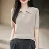 Elegante y sencillo top de punto de manga corta con cuello polo para mujer, verano 2026, fino, holgado, transpirable, adelgazante