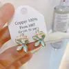 Banho de Ouro Real, Coleção Série Azul Moda Coreana e Japonesa, Brincos de Esmalte com Efeito Gotejante para Mulheres, Novos Brincos e Acessórios de Luxo Leve Nicho