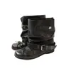 Primeiro Encontro Temporada Botas Curtas Black Bow Femininas Primavera Verão Novo Estilo Cano Curto Fivela de Couro Amassadas Empilhadas Botas de Equitação