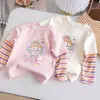 Camiseta de Algodón de Manga Larga para Niña Otoño Dibujo Animado Superior Pequeña y Mediana para Niños Primavera y Otoño Camisa Base Rayada de Costura para Bebé Mujer 3