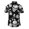 Camisa Havaiana de Caveira de Verão Masculina Estampa 3D Praia Manga Curta Botão Casual Camisa de Caveira Masculina