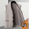 Chaleco de Punto con Cuello en V para Hombre de Comercio Exterior Otoño/Invierno con Felpa Gruesa Cardigan sin Mangas de un Solo Botón Talla Grande Chaleco Casual