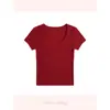Camiseta de algodão de bambu estilo verão Barbie, cor laranja dopamina, gola U estilosa, manga curta para mulheres, corte justo e top versátil