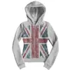 Sudadera con capucha y cremallera estilo americano Union Jack, estampado de bandera, gris vintage desgastado retro, transfronteriza europea y americana