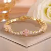 Bestseller Transfronterizo Europeo y Americano Pulsera de Flor de Seis Pétalos de Zirconia Completa de una Sola Fila para Mujer Pulsera de Joyería de Mano de Nicho Colorida de Diamante Completo