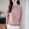 Suéter de malha gola redonda bainha enrolada pronto para usar linha de frente para mulheres Outono/Inverno 2026 Novo top básico de cor pura com trama vazada para mulheres