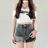 Shorts de mezclilla retro estilo americano en color azul para mujer, colección de verano 2026, de cintura alta, adelgazantes, versátiles, con diseño anti-transparencia, perfectos para un look moderno