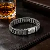 Pulsera Rotatoria Vintage de Plata Tailandesa con Mantra de Seis Sílabas para Hombres, con una Audaz Artesanía Desgastada, Pulsera de Moda