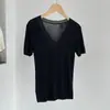 Top de punto Taoguan Sencillo de cuello en V Ajustado Favorecedor de manga corta para mujer Textura Sedosa Delgado Cárdigan Corto YL781