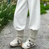 Polainas de punto a rayas para otoño e invierno, de color liso, manguitos de pierna superpuestos, pantalones casuales con polainas de punto superpuestas - al por mayor