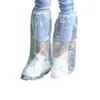 Botas de Chuva Descartáveis Capas de Sapato Impermeáveis Antiderrapantes Plástico Transparente Espessado Resistente ao Desgaste Capas de Pé à Prova de Chuva Cano Alto Cano Longo para Dias Chuvosos