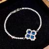 Pulsera de diamantes de trébol de alta calidad para niñas, estilo frío, diseño de nicho, exquisito collar de circonita azul marino con diamantes de lujo ligeros
