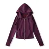 Ap25631-25 Novo Outono Casaco Cardigã Casual com Capuz e Zíper Manga Longa Jaqueta Curta Estilo Europeu e Americano Quente com Forro de Lã
