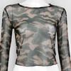 Tops de malha mais vendidos na Europa e América para mulheres Verão 2025 Roupas femininas Novo Fabricante Atacado de camiseta de manga comprida camuflada Amazon