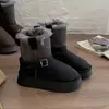 Botas de nieve para mujer 2026, estilo nuevo de invierno, con terciopelo grueso, para aumentar la altura, suela gruesa, suela suave, cálidas, retro, de piel, de algodón