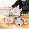 Prato para Bolo de Aço Inoxidável 304 Shunhe, Prato Redondo, Prato Extra Grande para Rolinhos de Arroz no Vapor, Prato para Macarrão Frio, Prato para Bolo de Arroz no Vapor, Prato Plano, Prato