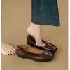 Zapatos Planos de Cuero Suave Estilo Francés de Nicho Retro Nuevos Planos de Boca Baja Punta Redonda Camelia 2025 Otoño Mary Jane para Mujer