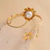 Pulsera de Perlas y Flores Transfronteriza para Mujer, Pulsera Abierta de Moda Estilo Europeo y Americano, Pulsera Abierta Incrustada de Diamantes, Joyería de Mano Estilo Festivo
