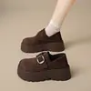 Zapatos de plataforma para mujer que aumentan la altura con forro de felpa, nuevo estilo otoño/invierno 2026, zapatos Birkenstock casual chic retro