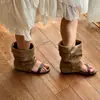 Botines de piel de oveja estilo coreano de nicho para mujer que aumentan la altura, de punta abierta, punta redonda, tobilleros, botas cortas 2026, botas de cowboy con tacón de bloque