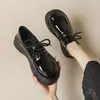 Mocasines para Mujer, Zapatos Pequeños de Piel, Estilo Nuevo Otoño 06, Estilo Universitario Británico, Plataforma de Suela Gruesa, Punta Redonda, Con Cordones, Zapatos Negros Individuales