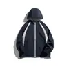 Ropa Vintage Yidao Otoño 2026 Nuevo Cortavientos con Capucha en Bloques de Color para Exteriores Corte Holgado Resistente al Viento con Cremallera Chaqueta Casual para Hombre