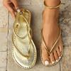 Sandalias Planas de Tanga con Nueva Textura Metálica Transfronterizas para Mujer con Punta Redonda y Correas Traseras Talla Grande Ligeras Sandalias de Playa Ebay