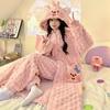 Pijama de lã coral para mulheres outono e inverno bonito dos desenhos animados com capuz cardigã camisola engrossado casual quente roupas para casa