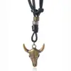 Joyas de Moda Transfronterizas Más Vendidas Accesorios de Colgante Simple de Cabeza de Toro de Aleación Collar Largo Ajustable de Cuero Estilo Étnico