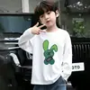 Camiseta de algodón puro estilo coreano para niños, nueva, de manga larga, linda, versátil, cuello redondo, con estampado de dibujos animados, top moderno y elegante