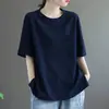 Camiseta de Manga Corta para Mujer, Nueva Moda de Verano, Versátil, Holgada, Adelgazante, Rejuvenecedora, Tallas Grandes, Top que Cubre el Vientre, Camiseta