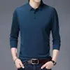 Camiseta de Manga Larga para Hombre de Seda de Morera Otoño 2023 Cuello Polo para Hombre de Edad Media Papá Ropa de Seda Helada Talla Grande Estilo Delgado