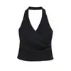 Top de tirantes cruzados en V con relleno sexy picante para mujer, top tipo camisola, fruncido para ceñir la cintura, ajustado, sin espalda, top deportivo