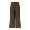 YECHUAN # Calça jeans de trabalho plissada tridimensional com zíper de dois lados estilo americano azul-marrom unissex