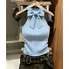 Top de tirantes dulce y picante estilo coreano para mujer, tejido fino de verano ajustado sin mangas con lazo
