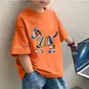 Camiseta de Algodão Puro de Manga Curta para Meninos, Tops Bonitos de Meia Manga Soltinhos para Meninos, Tamanhos Médio e Grande Roupas Casuais de Verão para Crianças, Camiseta da Moda