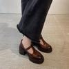 Zapatos de plataforma gruesa con tacón grueso para mujer, estilo retro, moda única, para niños, de altura baja, con tira en T, tacón alto, Mary Janes