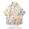 Camisa de manga curta estilo Hong Kong para homens e mulheres Casal Verão Solto Fino Praia Havaiana Floral Meia Manga Camisa de Flor