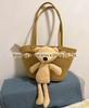Estilo étnico Bolsa Feminina Handmade Woven Bag Grande Capacidade Plush Bear ins Bonito Palha Tecido Bag Shoulder Tote Bag
