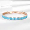Pulsera rectangular de turquesa azul de alta gama europea y americana de venta caliente transfronteriza, pulsera de circonita de fila única con diamantes completa, de lujo ligero, a la moda