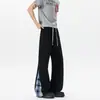 Pantalones casuales de cuadros patchwork para hombre, 190 cm de alto, extralargos, holgados, ligeramente acampanados, pierna recta, pants deportivos, talla grande